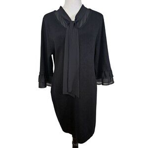 Hailey Lyn PXL Black Knit Sweater Sheath Mini Dress Retro Bow Neck Tie